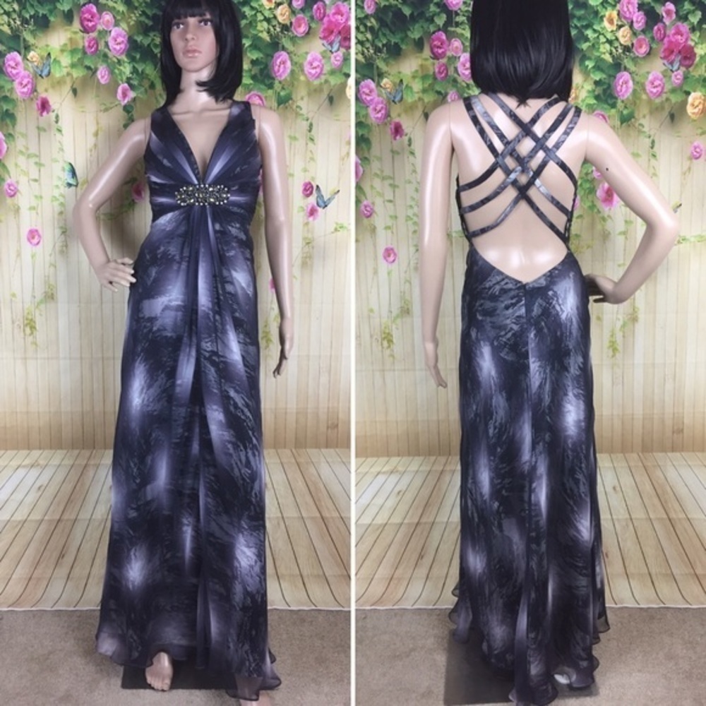 CACHÉ Y2K Vintage Blue Ombré Rhinestone Evening Dress Size 2